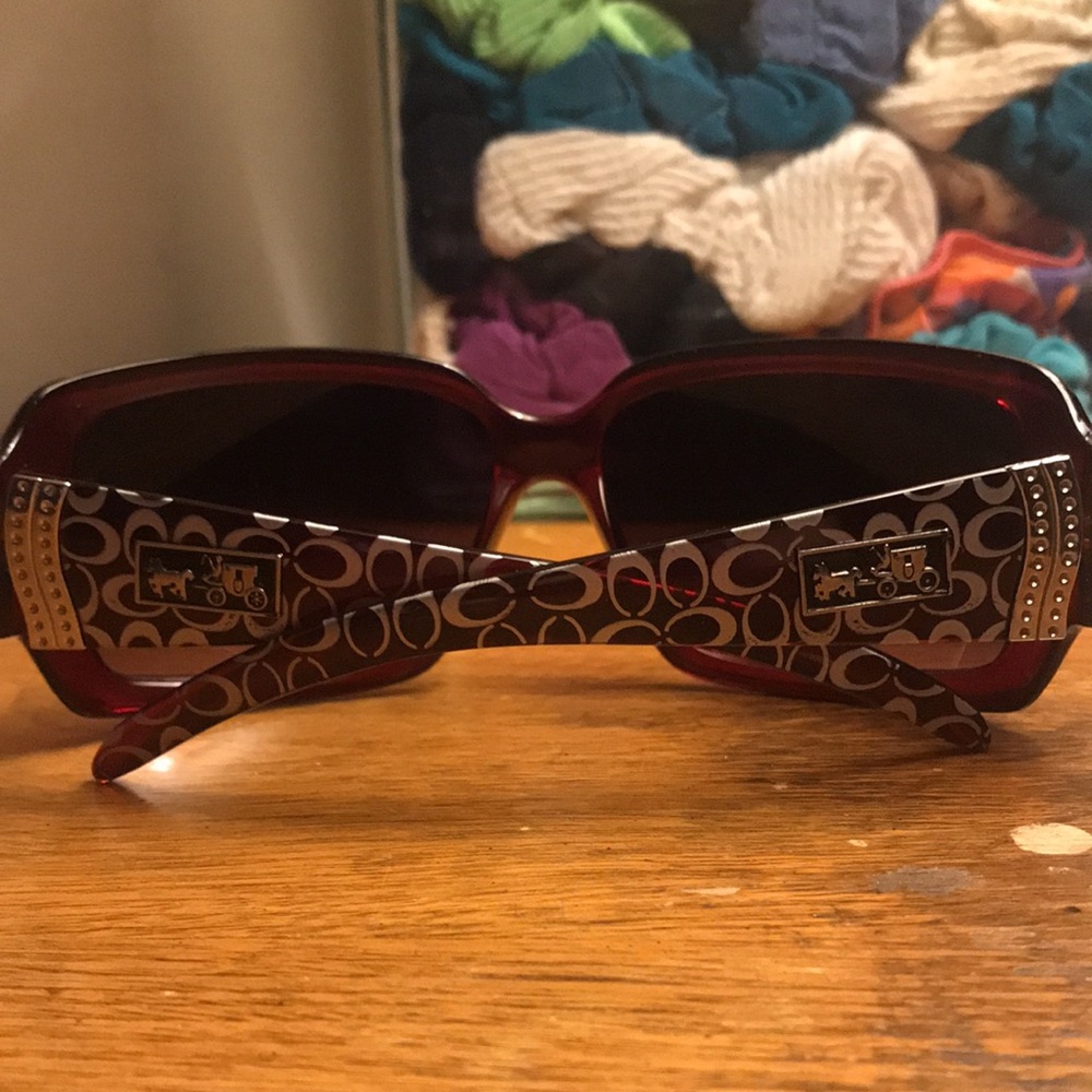 Coach Red/Burgundy & Silver Signature C Sunglasses with Brown Signature C Case - Picture 3 of 14